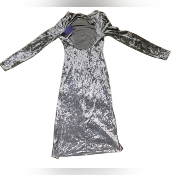 FUTURE COLLECTIVE Velvet Ruched Ling Sleeve Open Back A Line Dress Size XS - Picture 2 of 3
